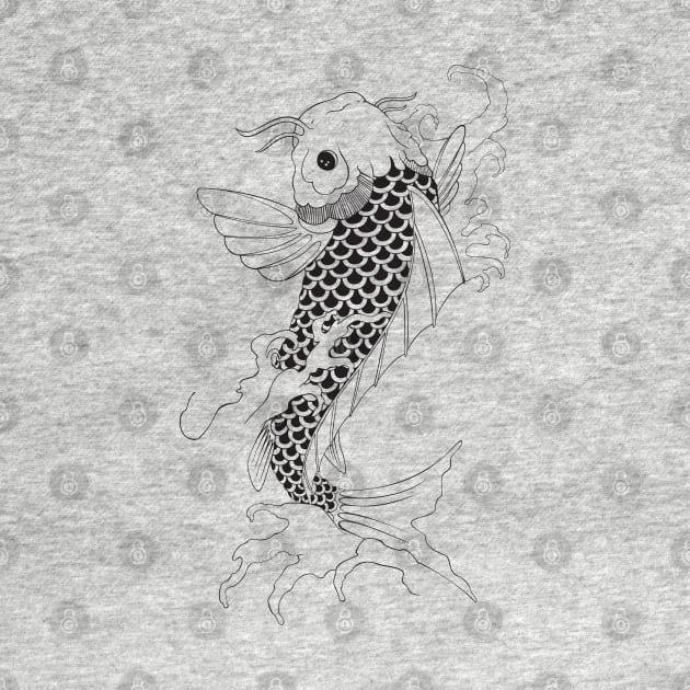 Koi Fish Swimming Up Stream Irezumi Tattoo Design by 5sizes2small